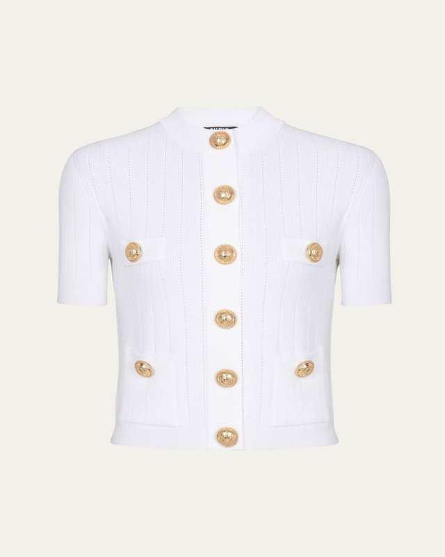 Short Sleeve Buttoned Pocket Knit Cardigan